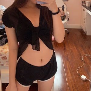 black mesh cardigan wrap top